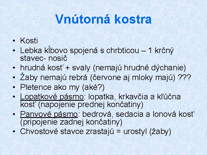 Vnútorná kostra • Kosti • Lebka kĺbovo spojená s chrbticou – 1 krčný stavec-