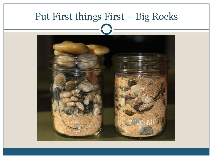 Put First things First – Big Rocks 