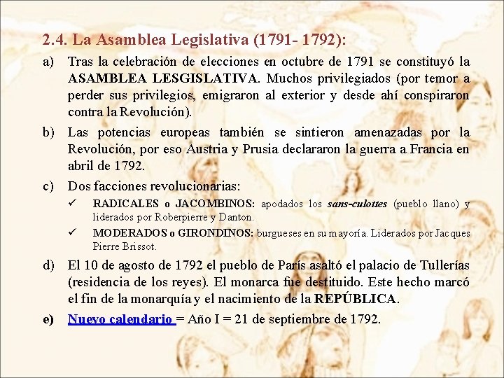 2. 4. La Asamblea Legislativa (1791 - 1792): a) Tras la celebración de elecciones