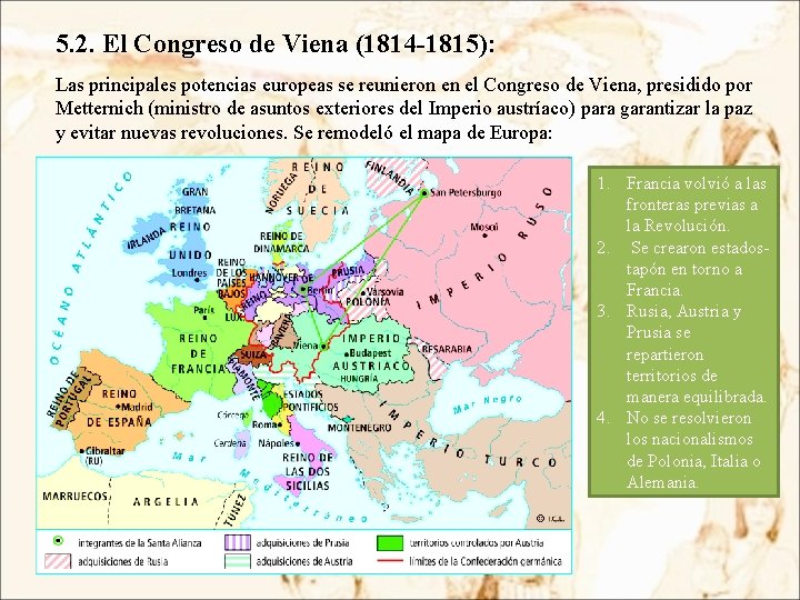 5. 2. El Congreso de Viena (1814 -1815): Las principales potencias europeas se reunieron