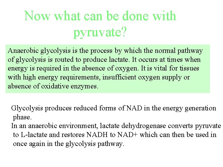 Now what can be done with pyruvate? Anaerobic glycolysis is the process by which