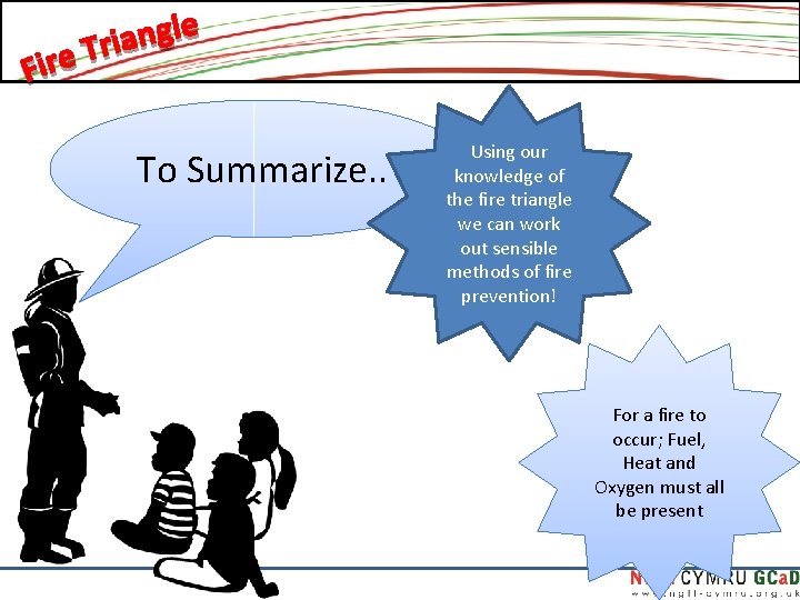 To Summarize. . Using our knowledge of the fire triangle we can work out