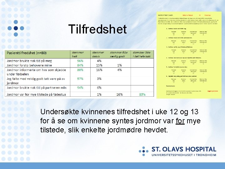 Tilfredshet Undersøkte kvinnenes tilfredshet i uke 12 og 13 for å se om kvinnene