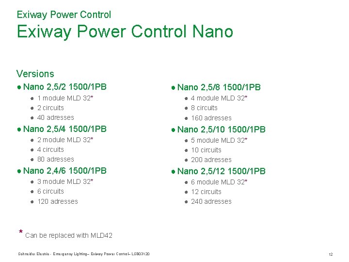 Exiway Power Control Nano Versions ● Nano 2, 5/2 1500/1 PB ● Nano 2, Exiway Power Control Nano Versions ● Nano 2, 5/2 1500/1 PB ● Nano 2,