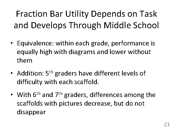 Fraction Bar Utility Depends on Task and Develops Through Middle School • Equivalence: within