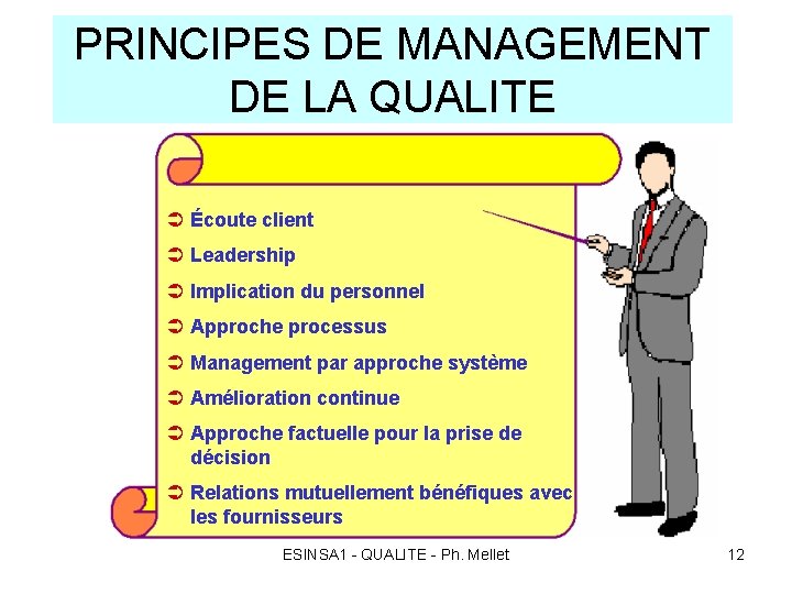 PRINCIPES DE MANAGEMENT DE LA QUALITE Ü Écoute client Ü Leadership Ü Implication du