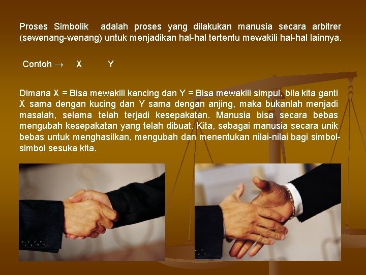 Proses Simbolik adalah proses yang dilakukan manusia secara arbitrer (sewenang-wenang) untuk menjadikan hal-hal tertentu