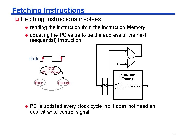 Fetching Instructions q Fetching instructions involves l l reading the instruction from the Instruction