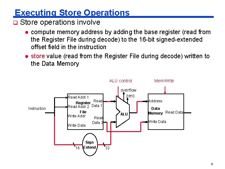 Executing Store Operations q Store operations involve l l compute memory address by adding Executing Store Operations q Store operations involve l l compute memory address by adding