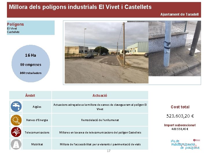 Millora dels polígons industrials El Vivet i Castellets Ajuntament de Taradell Polígons El Vivet