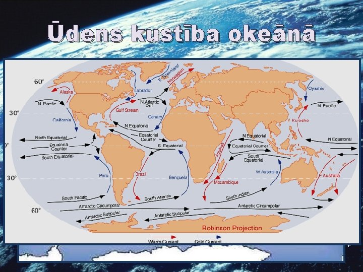 Ūdens kustība okeānā • Okeāna straume ir pastāvīga vai periodiska ūdens plūsma atklātajā okeānā