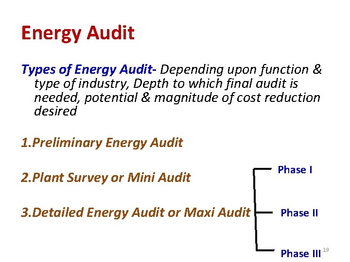 Energy Audit Types of Energy Audit- Depending upon function & type of industry, Depth