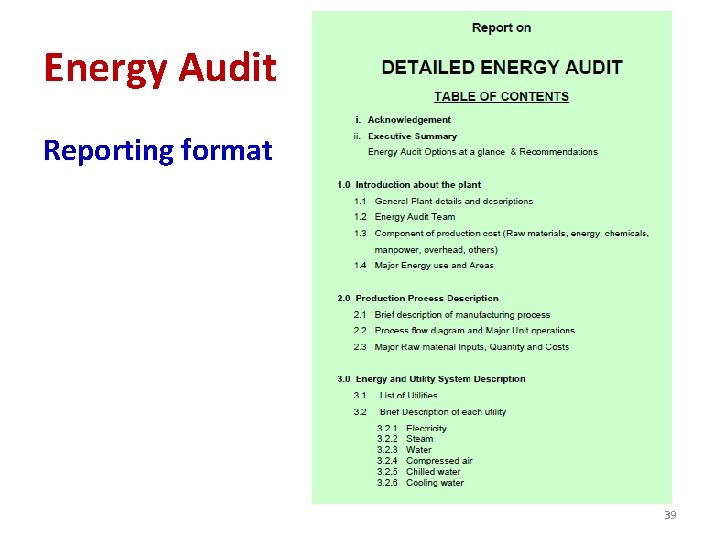 Energy Audit Reporting format 39 