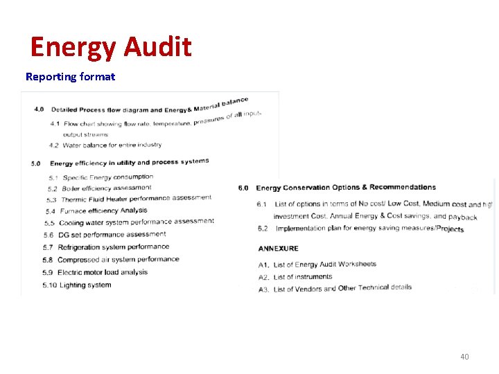 Energy Audit Reporting format 40 