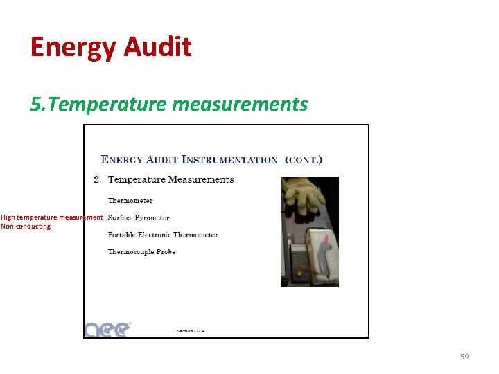 Energy Audit 5. Temperature measurements High temperature measurement Non conducting 59 