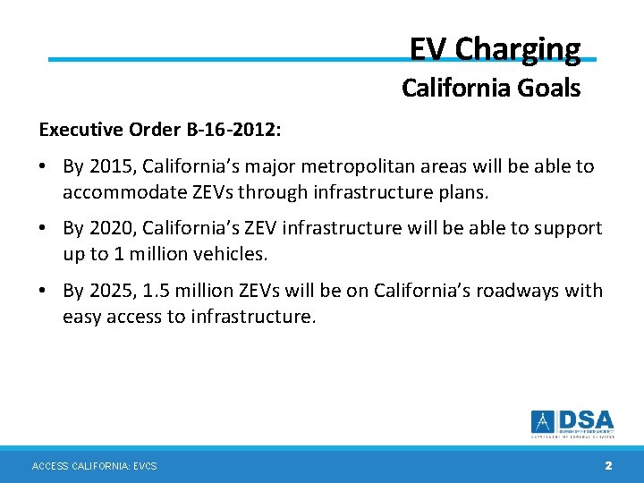 EV Charging California Goals Executive Order B-16 -2012: • By 2015, California’s major metropolitan EV Charging California Goals Executive Order B-16 -2012: • By 2015, California’s major metropolitan