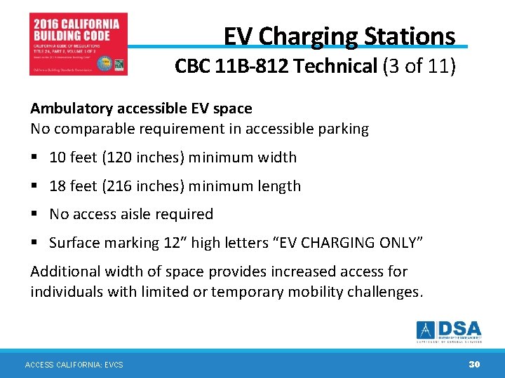 EV Charging Stations CBC 11 B-812 Technical (3 of 11) Ambulatory accessible EV space EV Charging Stations CBC 11 B-812 Technical (3 of 11) Ambulatory accessible EV space
