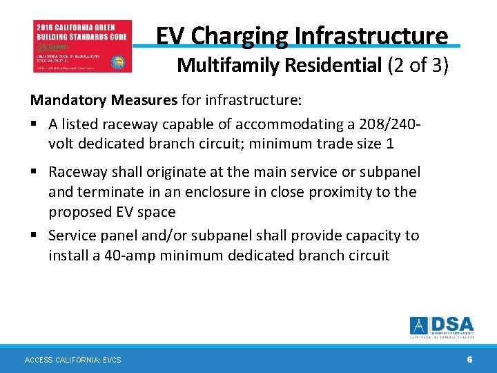 EV Charging Infrastructure Multifamily Residential (2 of 3) Mandatory Measures for infrastructure: § A EV Charging Infrastructure Multifamily Residential (2 of 3) Mandatory Measures for infrastructure: § A