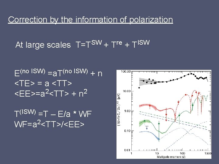 Correction by the information of polarization At large scales T=TSW + Tre + TISW