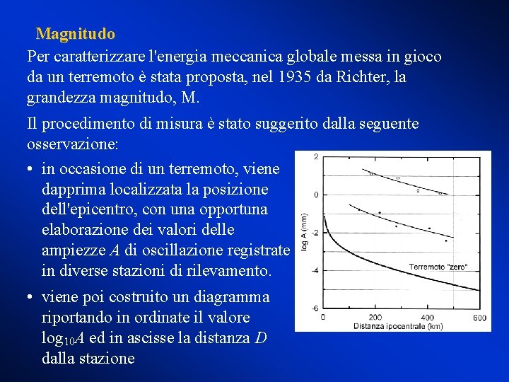 Magnitudo Per caratterizzare l'energia meccanica globale messa in gioco da un terremoto è stata