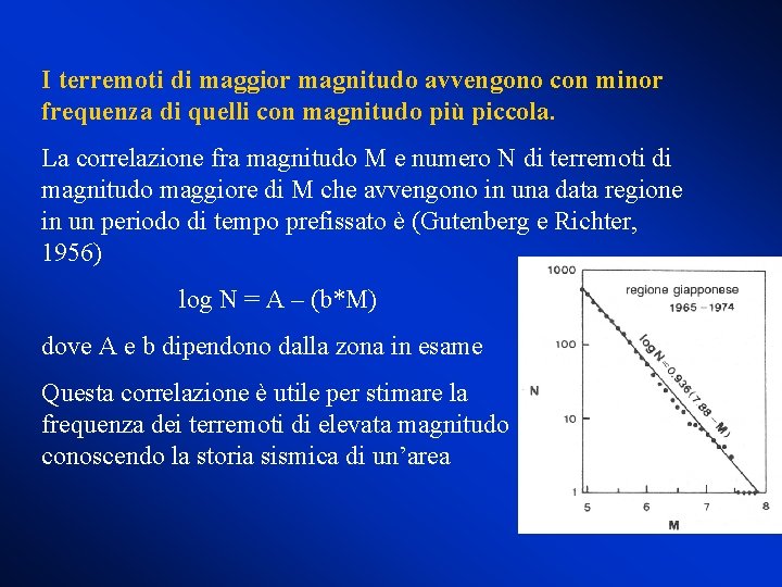 I terremoti di maggior magnitudo avvengono con minor frequenza di quelli con magnitudo più