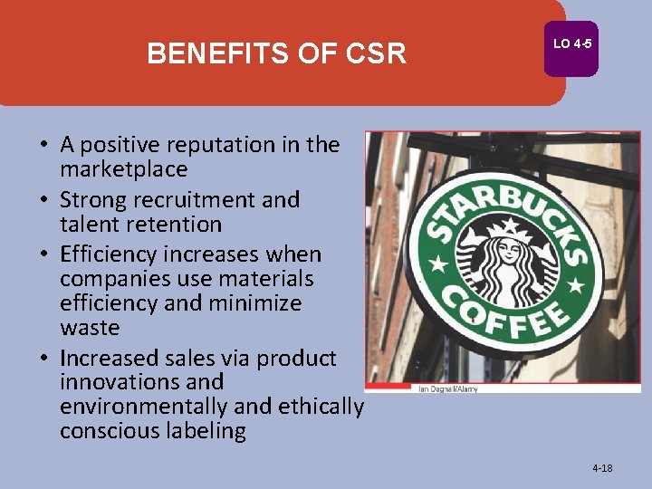 BENEFITS OF CSR LO 4 -5 • A positive reputation in the marketplace •