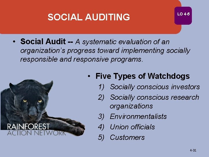 SOCIAL AUDITING LO 4 -5 • Social Audit -- A systematic evaluation of an