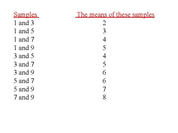 Samples 1 and 3 1 and 5 1 and 7 1 and 9 3