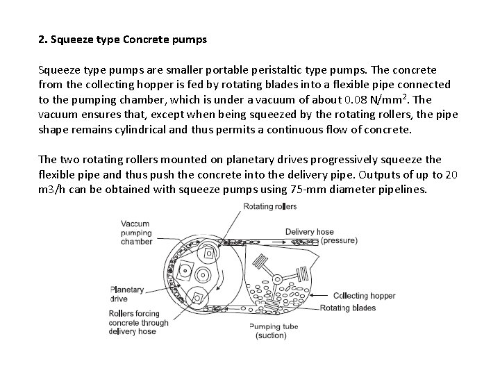 2. Squeeze type Concrete pumps Squeeze type pumps are smaller portable peristaltic type pumps.