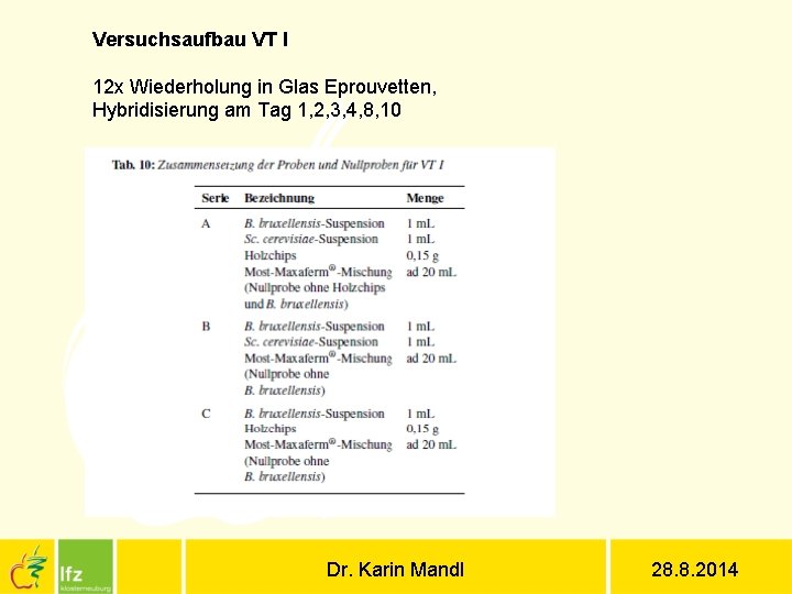 Versuchsaufbau VT I 12 x Wiederholung in Glas Eprouvetten, Hybridisierung am Tag 1, 2,