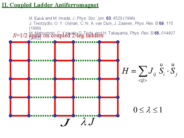 II. Coupled Ladder Antiferromagnet S=1/2 N. Katoh and M. Imada, J. Phys. Soc. Jpn.