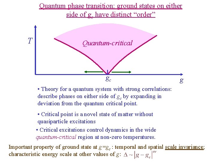 Quantum phase transition: ground states on either side of gc have distinct “order” T