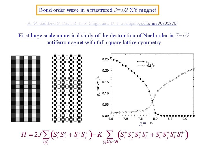 Bond order wave in a frustrated S=1/2 XY magnet A. W. Sandvik, S. Daul,