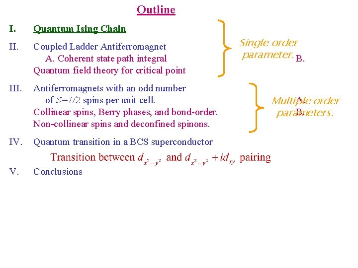 Outline I. Quantum Ising Chain II. Coupled Ladder Antiferromagnet A. Coherent state path integral
