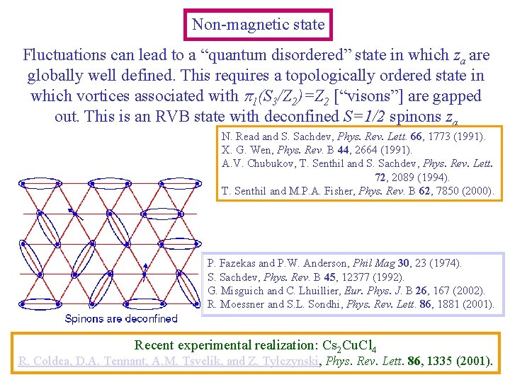 Non-magnetic state Fluctuations can lead to a “quantum disordered” state in which za are