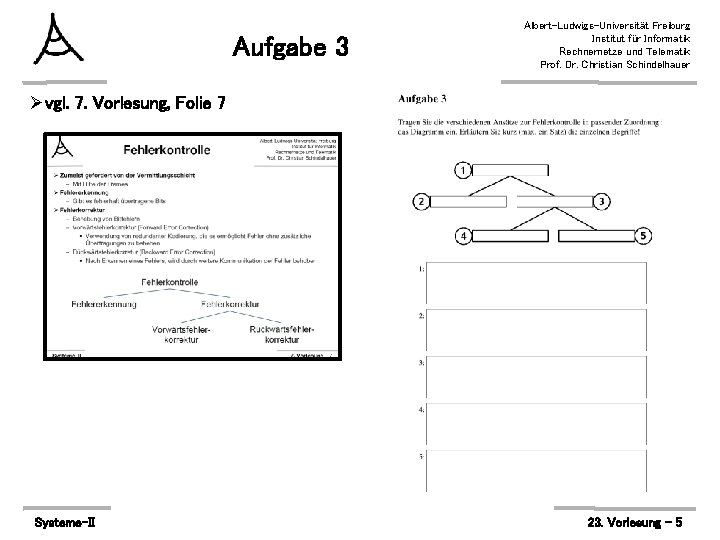 Aufgabe 3 Albert-Ludwigs-Universität Freiburg Institut für Informatik Rechnernetze und Telematik Prof. Dr. Christian Schindelhauer