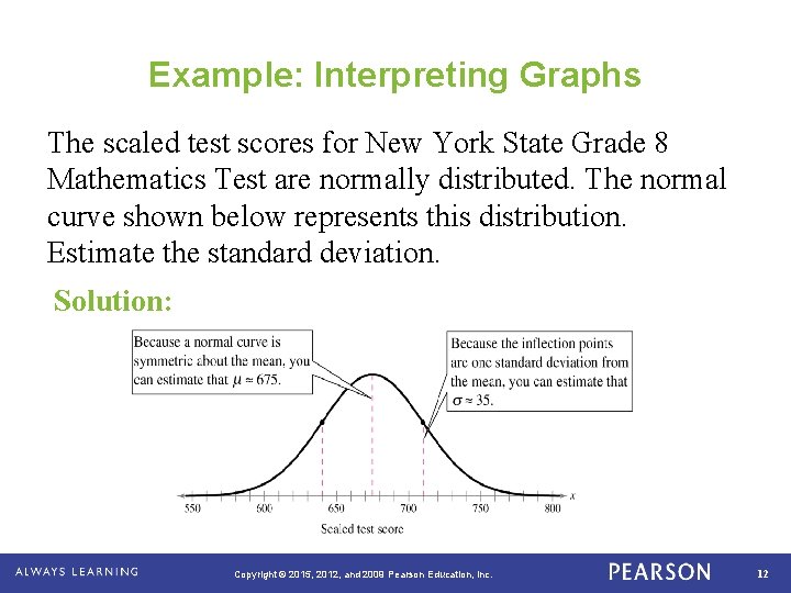 Example: Interpreting Graphs The scaled test scores for New York State Grade 8 Mathematics