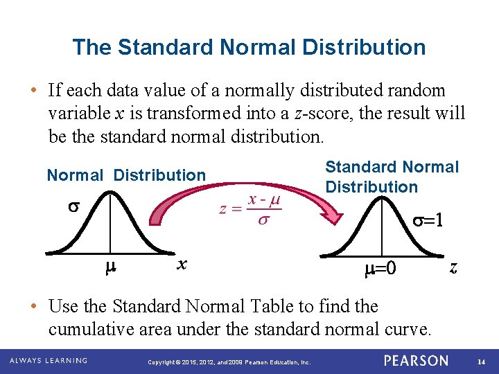 The Standard Normal Distribution • If each data value of a normally distributed random