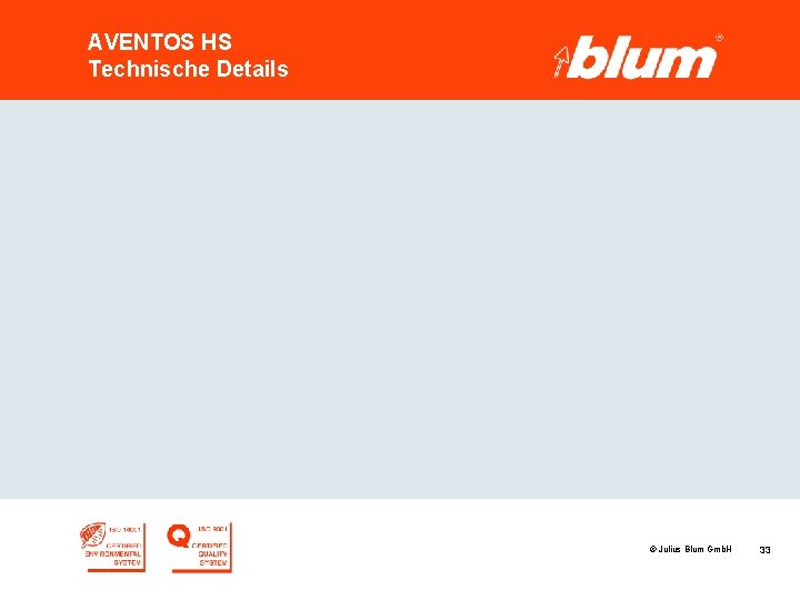 AVENTOS HS Technische Details © Julius Blum Gmb. H 33 