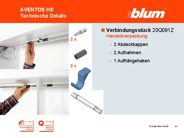 AVENTOS HS Technische Details n Verbindungsstück 20 Q 091 Z 2 x Handelsverpackung -