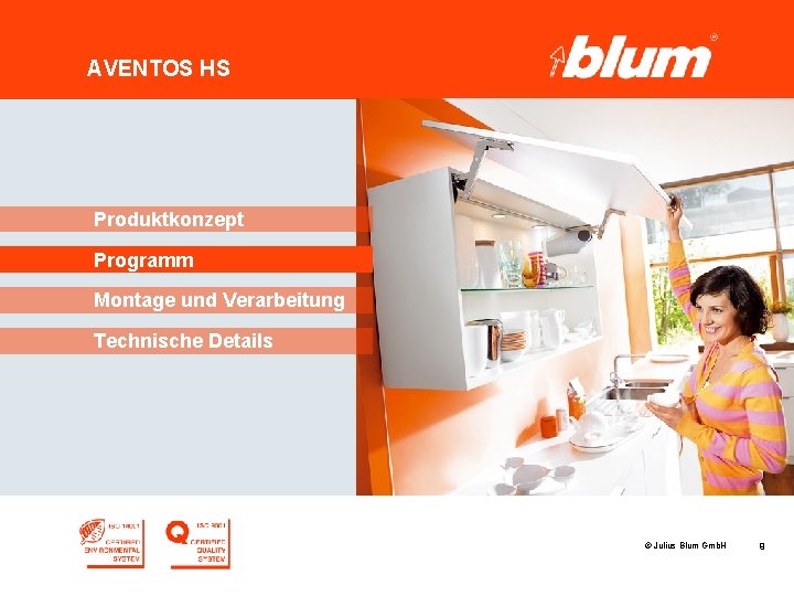 AVENTOS HS Produktkonzept Programm Montage und Verarbeitung Technische Details © Julius Blum Gmb. H