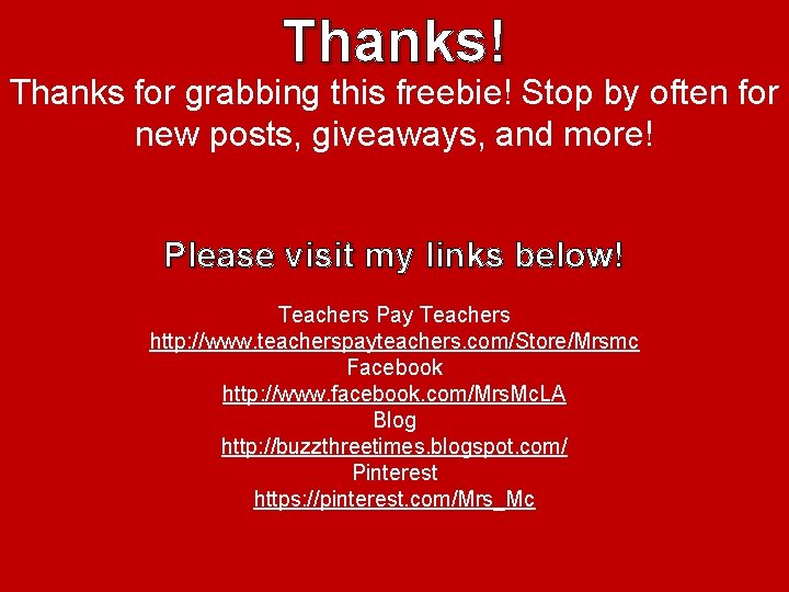 Thanks! Thanks for grabbing this freebie! Stop by often for new posts, giveaways, and