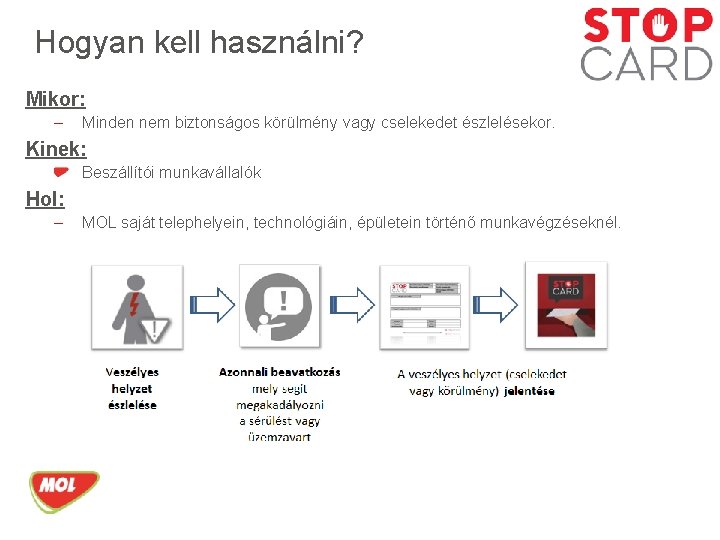 Hogyan kell használni? Mikor: – Minden nem biztonságos körülmény vagy cselekedet észlelésekor. Kinek: Beszállítói