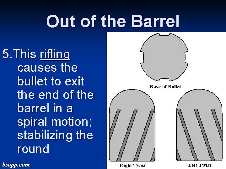 Out of the Barrel 5. This rifling causes the bullet to exit the end