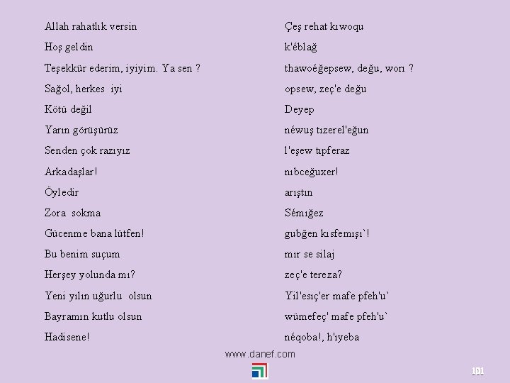 Allah rahatlık versin Çeş rehat kıwoqu Hoş geldin k'éblağ Teşekkür ederim, iyiyim. Ya sen