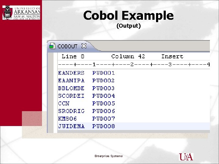 Cobol Example (Output) Enterprise Systems 