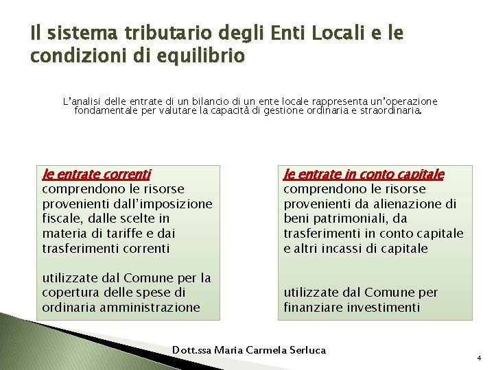 Il sistema tributario degli Enti Locali e le condizioni di equilibrio L’analisi delle entrate