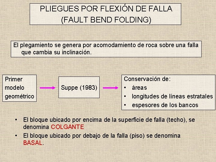 PLIEGUES POR FLEXIÓN DE FALLA (FAULT BEND FOLDING) El plegamiento se genera por acomodamiento