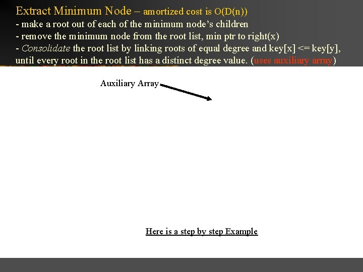 Extract Minimum Node – amortized cost is O(D(n)) - make a root out of