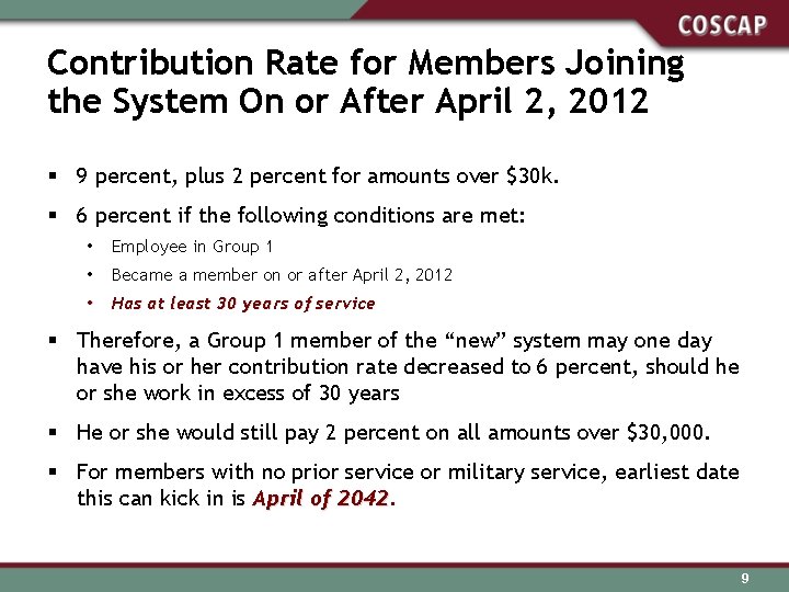 Contribution Rate for Members Joining the System On or After April 2, 2012 §